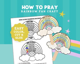 How to Pray Rainbow Fan Craft Sunday School Prayer Craft Kid Bible Study Activity Christian Bible Printable Activity Prayer Craft Printable