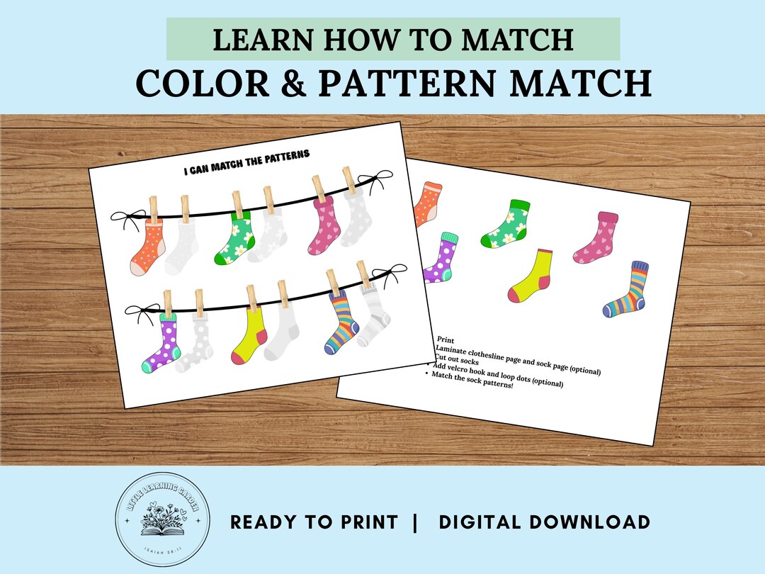 Sock Pattern Match Game Colorful Matching Game Preschool Matching Game ...