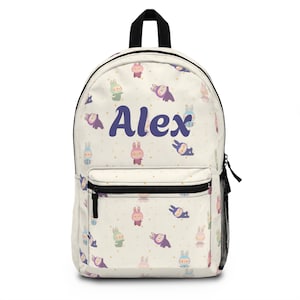 Personalized Cute Cartoon Backpack for Kids, School Bag, Custom Name Rucksack, plush cute bunny, labu doll, plush animal