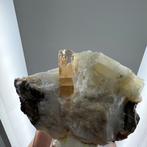 Imperial topaz on matrix with rainbow inclusion from Katlang Kpk Pakistan - Gemstones, Gems, Minerals, Crystals, Specimens