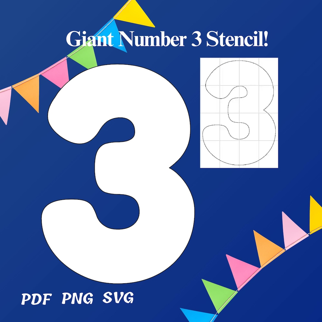 Giant Number 3 Stencil Template Large Printable Birthday Number, PDF