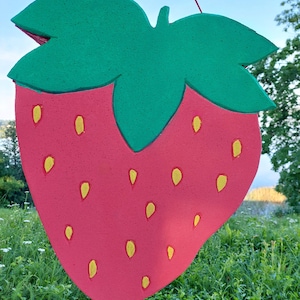 Strawberry Pinata / Piñata – Birthday Party Decoration, Fruit Themed Celebration, Handmade Cardboard and Foam Pinata