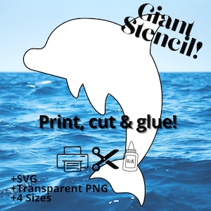 Giant Dolphin Stencil Template SVG PNG | Printable Ocean Animal Outline for Crafts, Cake Topper, Wall Decor, DIY Projects, Birthday Decor