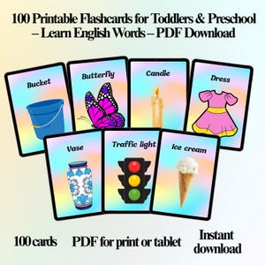 100 object-flashcards voor kinderen: woordenschat leren | Afdrukbare pdf voor peuters en kleuters