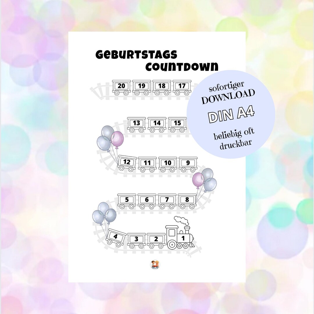 Birthday Countdown Coloring Page for Kids | Birthday Train | Countdown ...