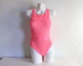 Vintage Pink Swimsuit One Piece Womens Small Bathing Suit Mesh