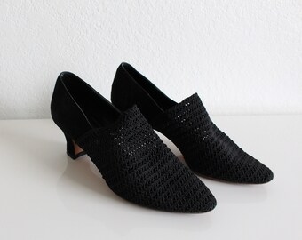 Vintage 1990s Black Heels Womens Shoes Size 7