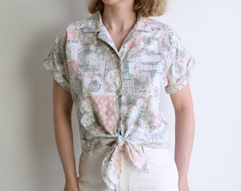 Vintage 1990s Tie Top Women Shirt Medium