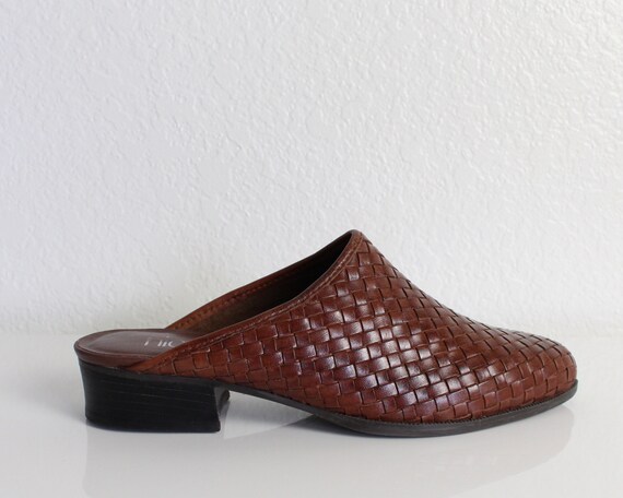 Vintage 1990s Leather Woven Mules Womens Shoes Siz