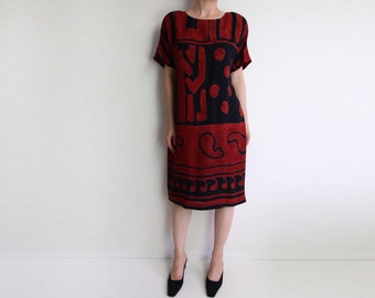 VINTAGE Dress 1990s Dyed Ethnic Print Shortsleeve Dress Large