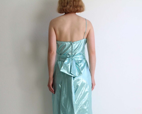 Vintage 1980s Dress Green Metallic Asymmetrical W… - image 5