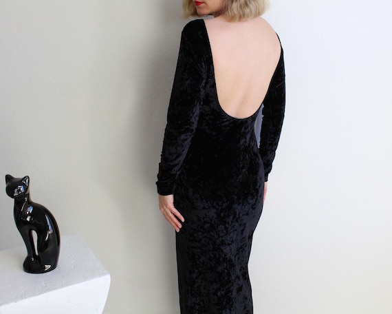 Vintage 1990s Crushed Velvet Dress Womens Small Bl