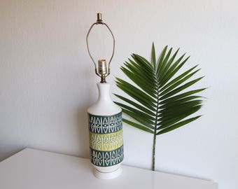 Vintage Table Lamp Mid Century Lighting Green White Ceramic