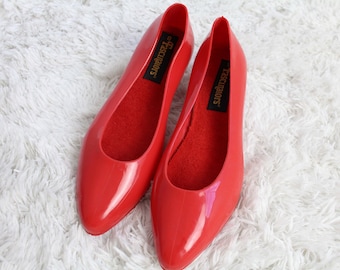 Vintage Red Heels Womens Shoes Size 8 Pumps 1980s Jelly Shoes