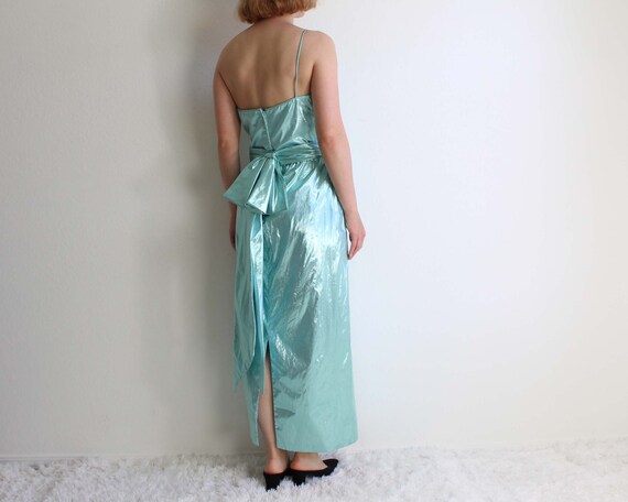 Vintage 1980s Dress Green Metallic Asymmetrical W… - image 4