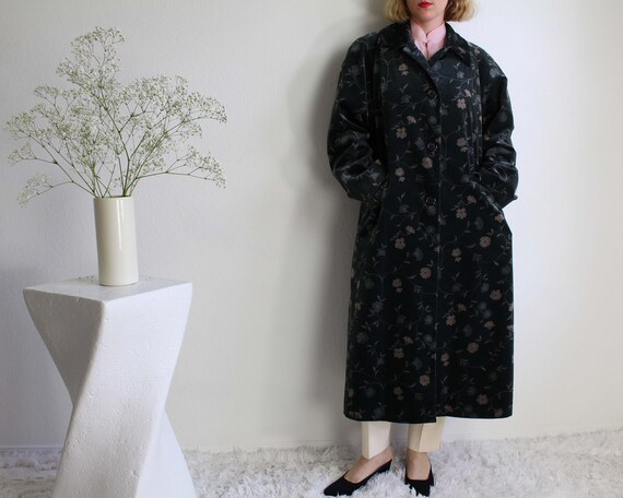 Vintage Womens Coat Floral Velvet Green Medium