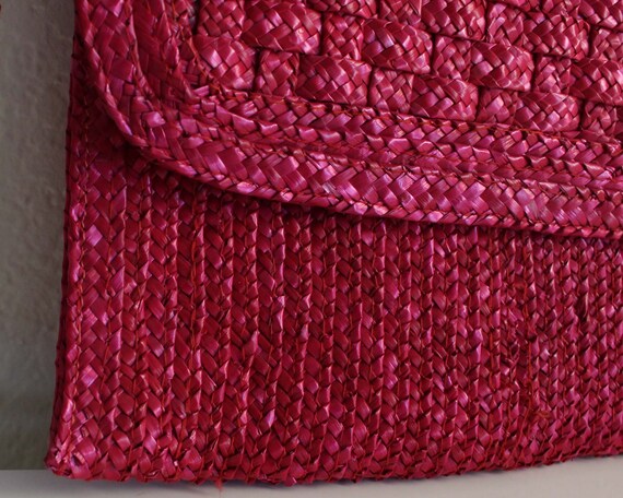 Vintage Straw Bag Wristlet Clutch Pink - image 6