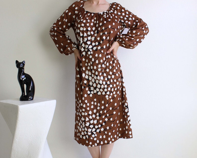 Vintage 1970s Dress Print Womens Medium image 1