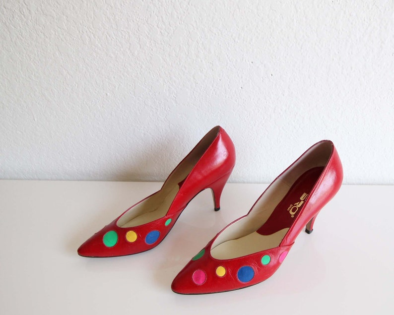 womens red leather pumps