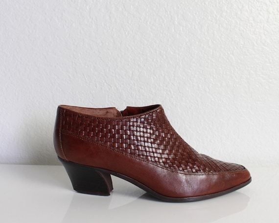 Vintage 1990s Ankle Boots Woven Leather Womens Sho