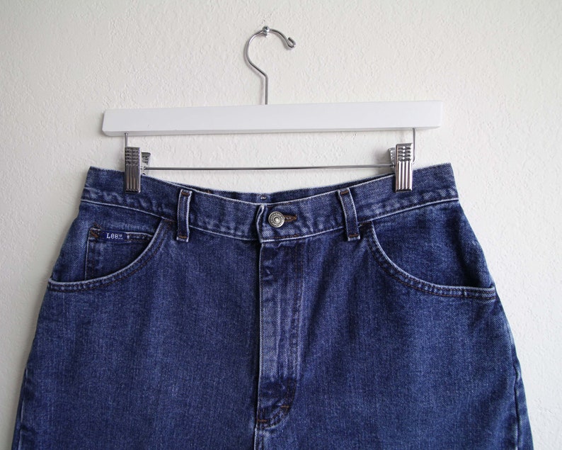 Vintage Denim Shorts Jean Shorts Womens Large 31 1990s Lee Jeans High Waist Blue Made in USA