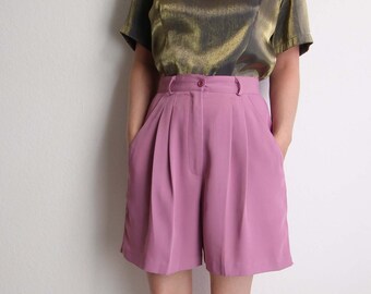 VINTAGE Shorts High Waist Pleated 1980s Orchid Purple Womens Small