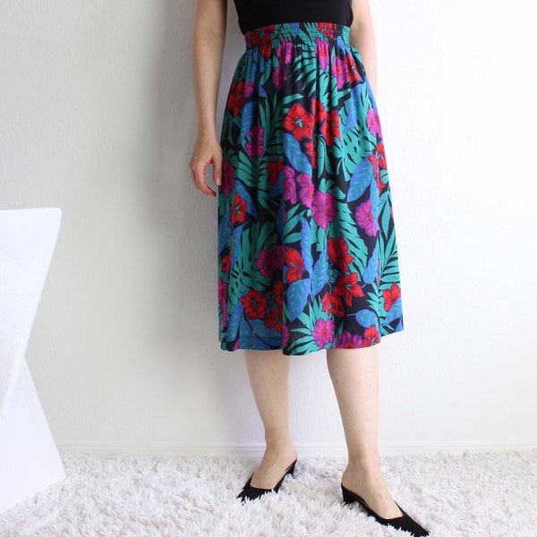 Vintage Tropical Skirt 1980s Palm Print Womens Small