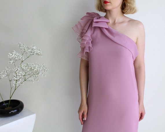 Vintage Gown 1970s One Shoulder Dress Womens Small - image 6