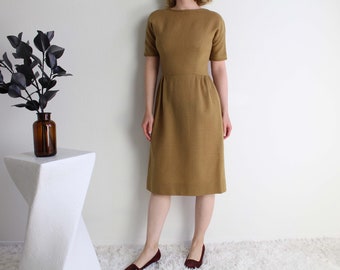 Vintage 1950s Dress Mustard Wool Womens Small