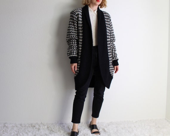Vintage Cardigan Black and White Womens Sweater Fu