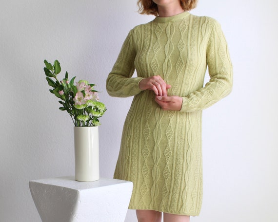 Vintage Sweater Dress Womens Small 1960s Mod Wool