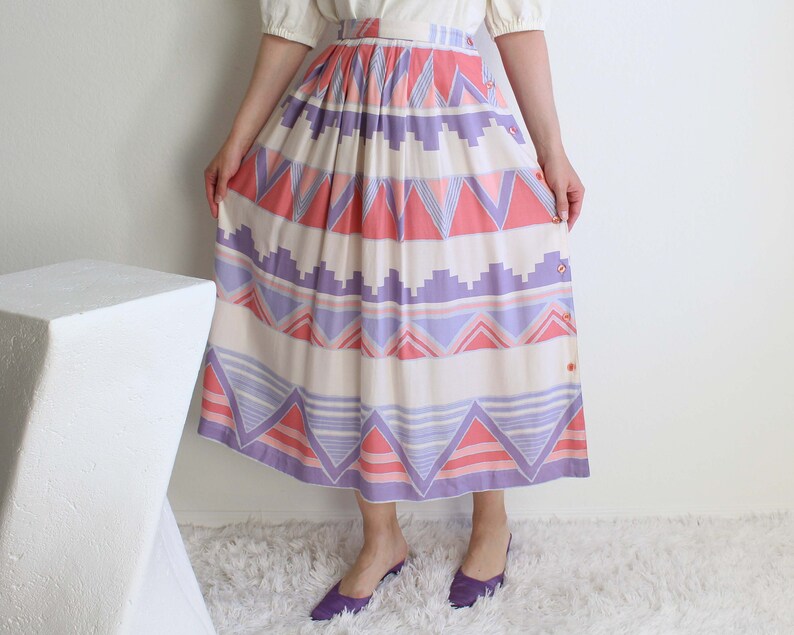 Vintage 1980s Skirt Southwest Pleated Womens Small Long