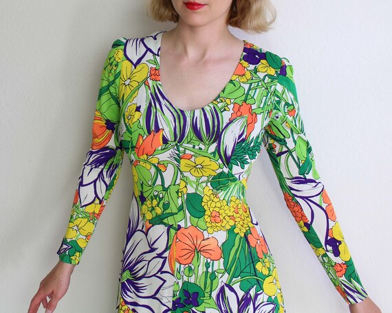 Vintage 1970s Dress Womens Small Floral