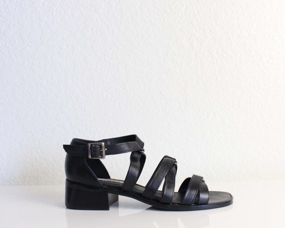 Vintage Gladiator Sandals Black Leather Womens Shoes Size 7 Vintage Gladiator Sandals Black Leather Womens Shoes Size 7