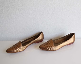 Vintage Shoes Womens Size 10 Flats Bronze Leather