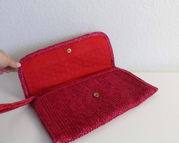 Vintage Straw Bag Wristlet Clutch Pink - image 8