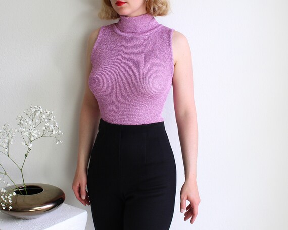 Vintage 1990s Sleeveless Turtleneck Knit Top Women