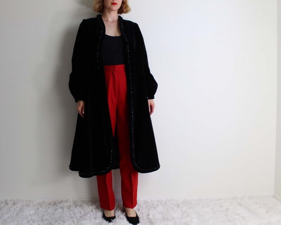 Vintage Black Velvet Jacket Opera Coat Womens Medi