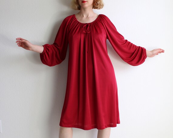Vintage Red Dress 1970s Trapeze Dress Womens Large