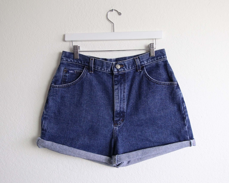 Vintage Denim Shorts Jean Shorts Womens Large 31 1990s Lee Jeans High Waist Blue Made in USA