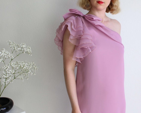 Vintage Gown 1970s One Shoulder Dress Womens Small - image 1