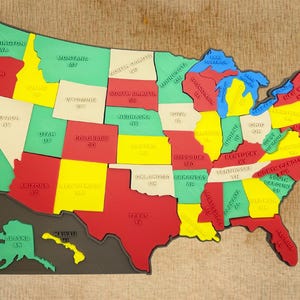 USA Map Puzzle - 3D gedrucktes 50 US-Geographie-Spiel für Kinder und Erwachsene | Lernspielzeug | PLA Holz Dekor | 40cmx24cm
