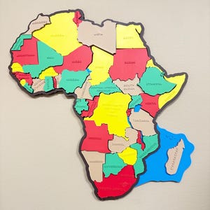 Juego de rompecabezas del mapa de África / Juguete educativo de geografía impreso en 3D / Regalo de viaje / Decoración cultural
