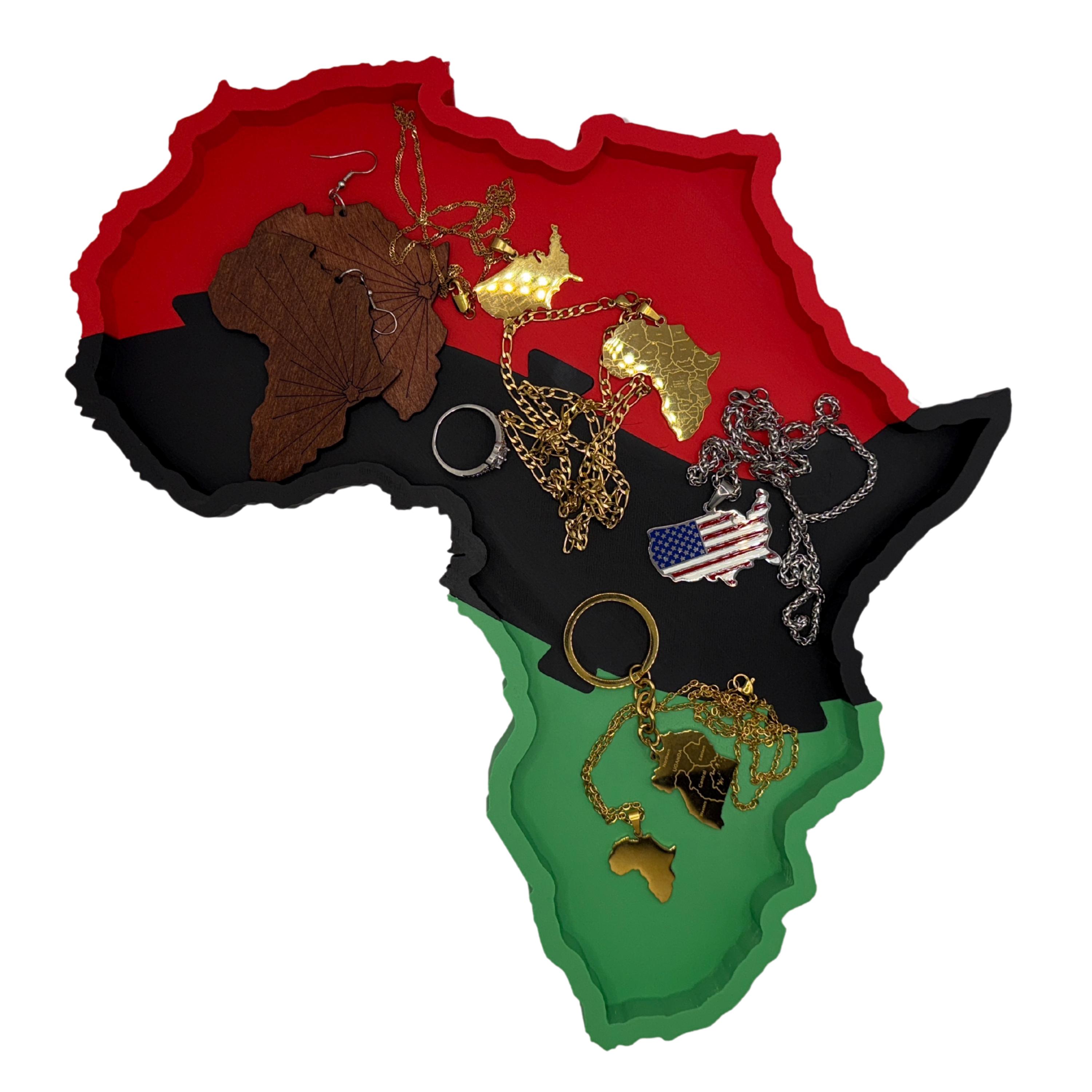 Africa-shaped tray – Pan-African Wall & Table Decor | 3D Printed Jewelry Holder in Matte PLA | Black History Gift | 11.9” x 11.2” x 0.8”