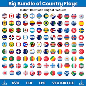 Big Bundle of 100+ Country Flags | Vector Files SVG PDF EPS | Instant Download | International Flags Clipart | Digital Flag Icons for Crafts