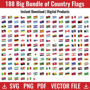 188 Country Flags SVG Bundle | World Flags Clipart | PNG PDF Vector Files | International Flag Icons | Instant Digital Download