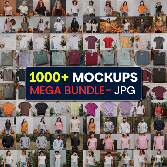1000+ T-Shirt & Sweatshirt Mockups Mega Bundle | Bella Canvas, Gildan, Comfort Colors | JPG Mockup Pack