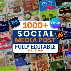 1000+ Social Media Post Templates | for your business use | Canva, Photoshop, AI (Digital Download)