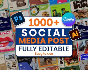 1000+ Social Media Post Templates | for your business use | Canva, Photoshop, AI (Digital Download)