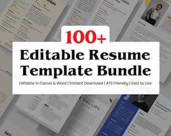 Pacote com mais de 100 modelos de currículo do Canva | Designs de CV modernos (Download instantâneo)